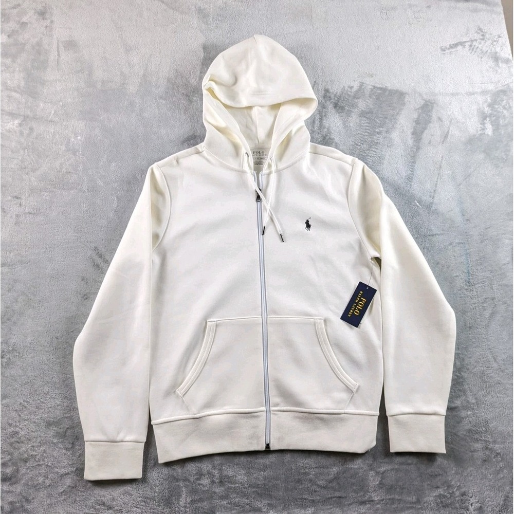 Polo Ralph Lauren Hoodie Mens Small White Full Zip Performance Knit Classic READ